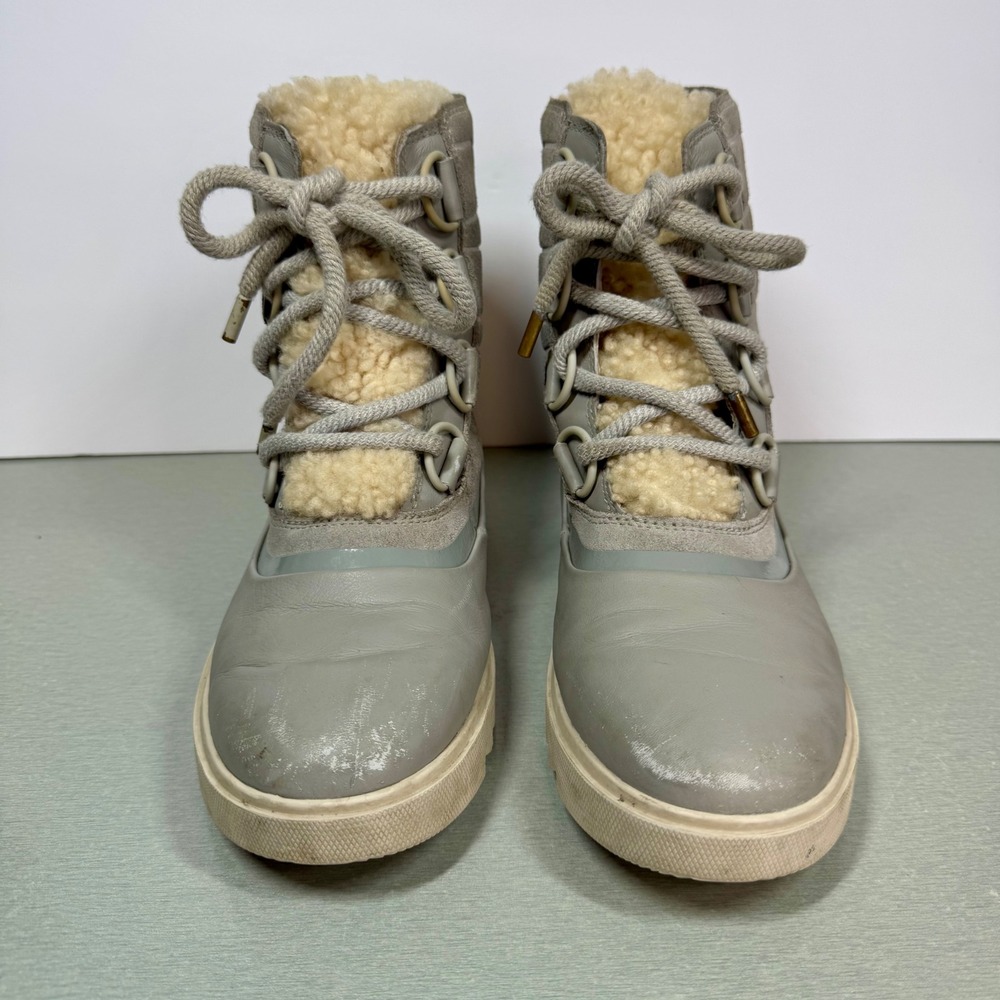 Sorel Waterproof Winter Boots Faux Fur Trim Lace Up Gray NL3926-081 Women's Sz 8 - Picture 5 of 11